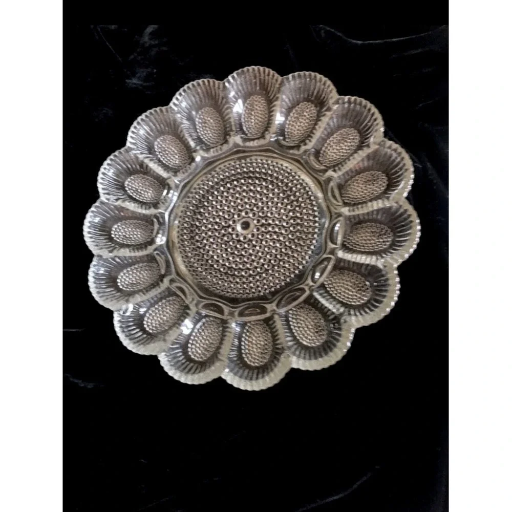 Vintage Indiana Glass Clear Scalloped Hobnail Deviled Egg Platter 15 Eggs